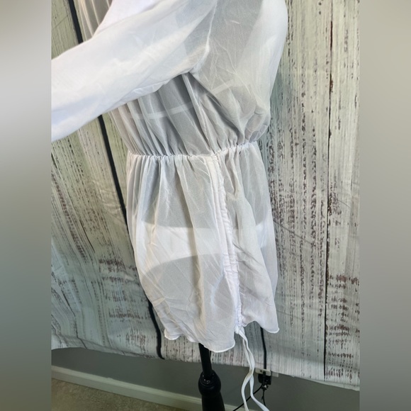 NWOT Women’s 2 Piece Swimsuit With Sheer Cover-up, White, Size Large - Picture 6 of 8